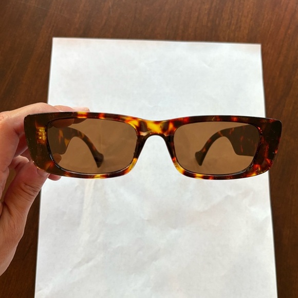 Tortoise shell rectangle frame sunglasses UV400 brown European summer sunnies - Picture 2 of 5